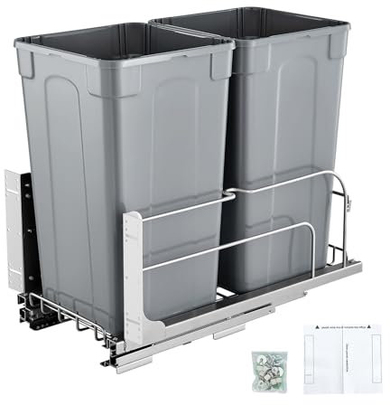 VEVOR Pull-Out Trash Can, 27 QT x2 Double Under Mount Kitchen Waste Container, Heavy Duty Garbage Recycling Bin with Door Kit and Soft Close Slide, for Kitchen Cabinet, Sink, Under Counter (Grey)