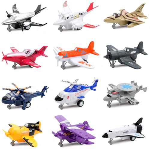 deAO Kit Superbe de 12 Avions à Réaction par Friction - Collection d'Hélicoptères, Bombardiers Furtifs & Avions de Combat - Cadeau de Noël Parfait et Portable pour Garçons de 3, 4, 5, 6, 7, 8 Ans+