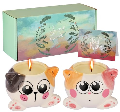 Geschenke für Mütter Geburtstag, Frauen Geburtstagsgeschenk, Schwester Geburtstagsgeschenke, 2-Pack niedliche Kerzen (Cat)