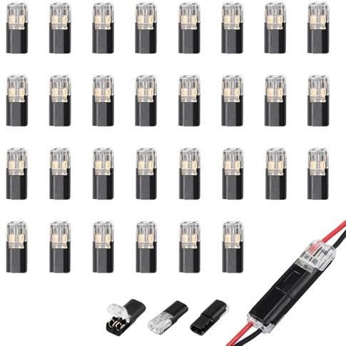 30 Pièces Connecteur Etanche 12V, Connecteur Electrique Rapide 2 fils, Connecteur Étanche pour Câbles 18-22 AWG Prise Automatique pour Véhicules LED Systèmes Audio Conformes à UL-94-V0 Fixation Facile