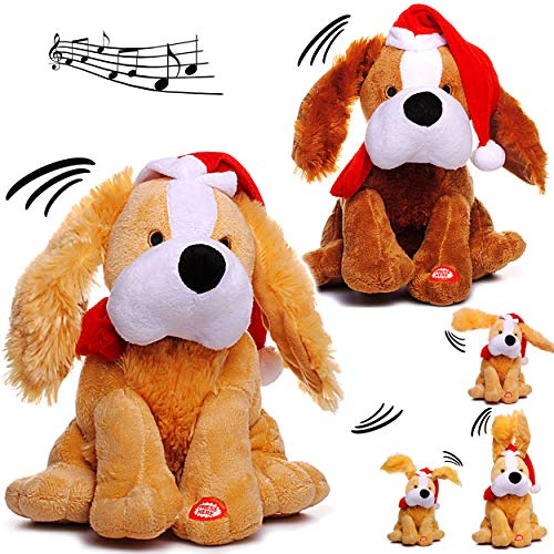 alles-meine.de GmbH 2 Stück XL - singende & tanzende - Hunde - Jingle Bells - Plüschtier mit Sound & Bewegung - 26 cm - aus Stoff/Plüsch - Weihnachtsmann/Weihnachtshund/W..