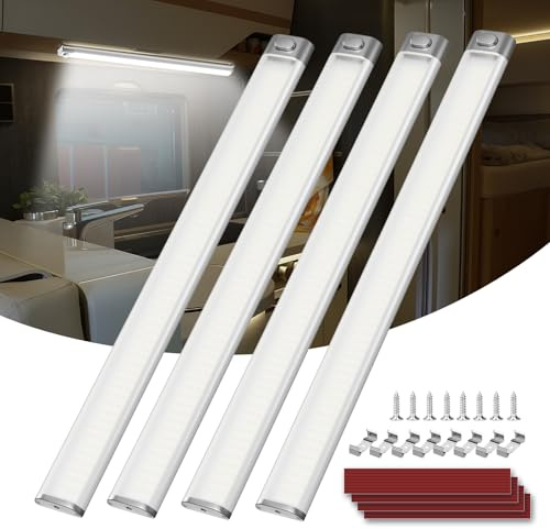 Kriogor 168 LED Innenbeleuchtung, 4 Stück 12V Leiste 2000LM 8W Led Lampe Wohnmobil mit Schalter, 40CM 6000K KFZ Beleuchtung Leiste für Auto Van Bus Caravan Boot Küche LKW Universal