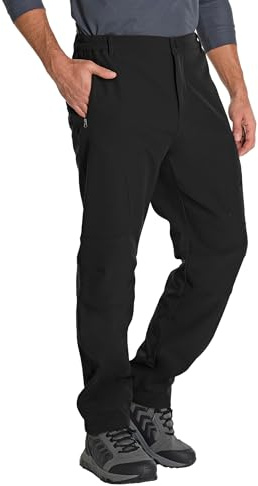 Peysuck Men's Softshell Trousers Waterproof Hiking Trousers Fleece Lined Outdoor Snow Ski Winter Thermal Pants with Zip Pockets Black
