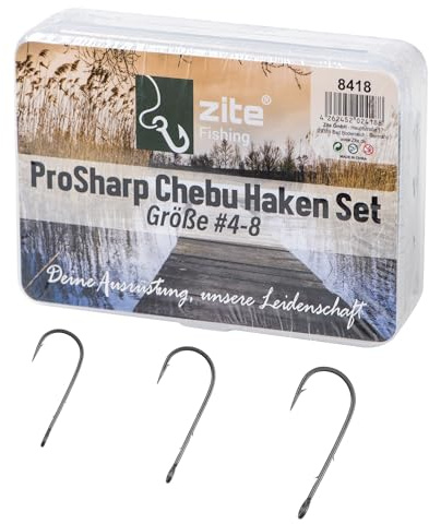 Zite Fishing ProSharp Chebu-Haken Sortiment | 30 Stück in Aufbewahrungsbox | Größe #4, #6, #8 | Teflon-Haken mit Baitholder für Cheburashka-Rig | Ideal für Forelle, Barsch & Zander