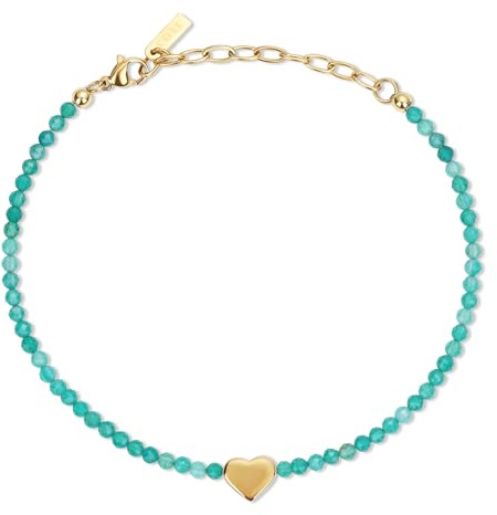 COAI Bracelet de Cheville Cornaline/Agate Verte, Bracelet de Cheville Cœur Femme