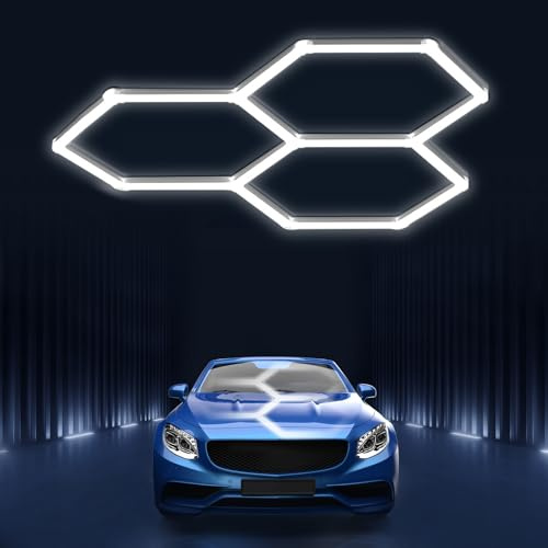 Garagenlampe LED Sechseckige Hexagon LED Licht Werkstatt Deckenleuchte DlY | LED Panel Energiesparend für Garage, Werkstatt, Lager, Fitness, Auto-Schönheitssalon Autopflegegeschäf 16660LM 6500K 3 Hex