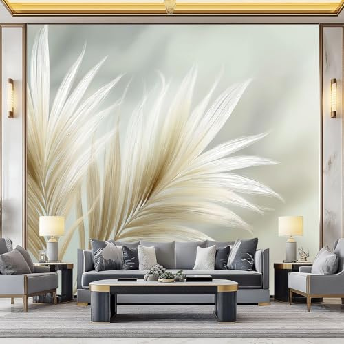 WHUOEUCO Papel Pintado 3D Hojas Palma Blancas 200x140 cm Fotomurales Pared Tejido No Tejido, Murales Fotográfico Moderno Decoración de Paredes para Salón Dormitorio