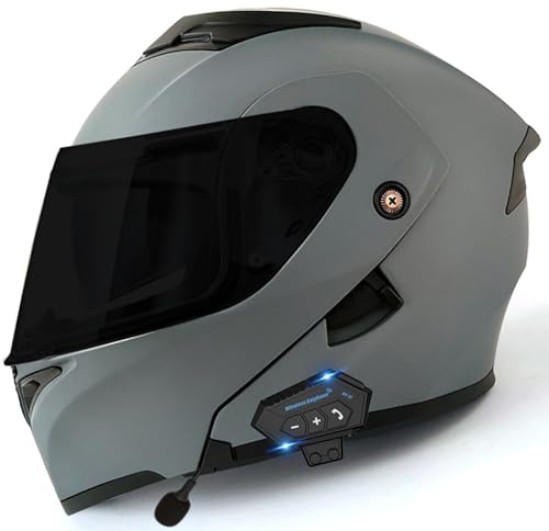 Casco abatible con Bluetooth, casco integral con Bluetooth, casco de moto con doble visera, certificado DOT para adultos, mujeres y hombres, casco de alta calidad. C,L=59-60CM