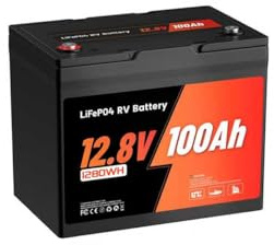 Batterie LiFePO4, Batterie Lithium 12V 100Ah 9.5Kg Group 24 Grade A, 98% d'Efficacité, 16000 Cycles, BMS 100A, IP65, Support Alliage, pour Camping-Car, Solaire, Système Off-Grid