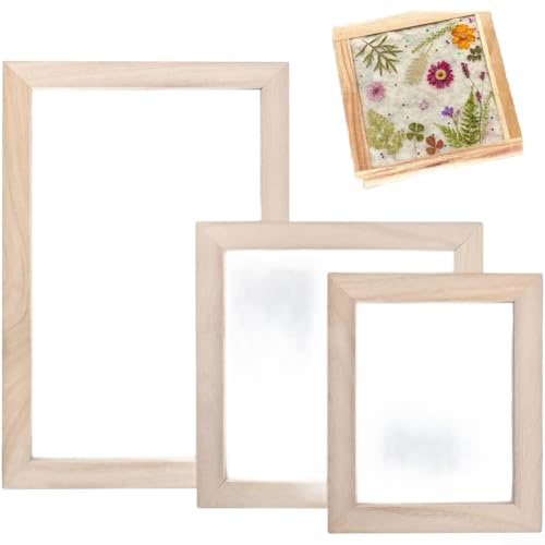 Marcos de madera para hacer papel, juego de 3 piezas para manualidades, creación de papel hecho a mano con varios tamaños de marco para uso doméstico