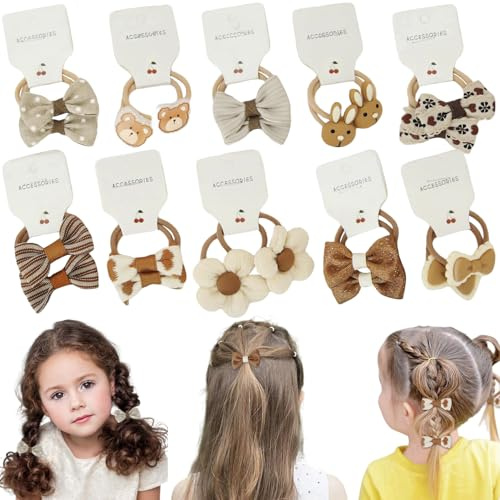 BEZHO - Set med 20 hårsnoddar för flickor med rosetter | scrunchies för flickor | små hårband | hårband | metallfria hårsnoddar för hästsvansar (Stil A)