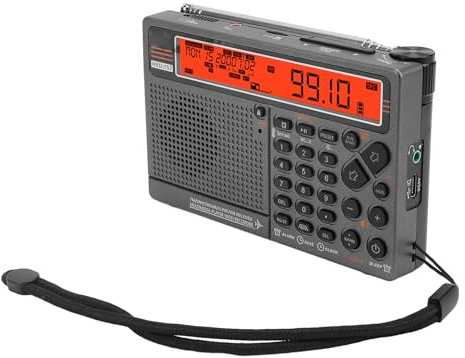 Kikumi Radio Multibanda, Control de App Reproducción Radio Digital con Alarma SOS y Linterna, para Banda de Frecuencia SW FM MW Air V.UHF WB (Naranja)