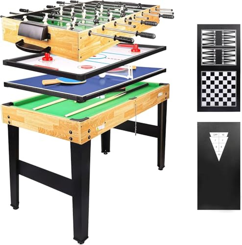 hotsizz Table multijeux 10 en 1 avec babyfoot, Table de ping Pong, Table Billard, Air Hockey et Plus Encore 121 × 61 × 73 cm Convient aux Adultes et aux Enfants.