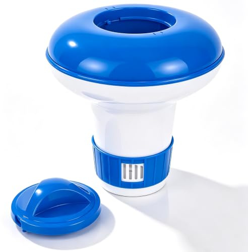 Hiacinto KGC Flotteur doseur de chlore pour tablettes de chlore, 12,5 cm, flotteur de chlore avec anneau de dosage, flotteur de 20 g, mini pastilles de chlore, piscine, parc aquatique, spa