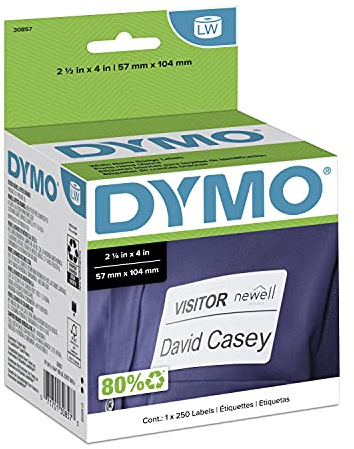 DYMO Authentic LW Name Badge Labels DYMO Labels for LabelWriter Printers White 2-1/4 x 4 1 Roll of 250