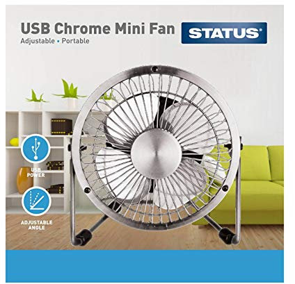 Status Ventilatore da tavolo USB | Mini ventilatore portatile da 4 pollici | Ventilatore piccolo a velocità singola | Cromato | SUSBCRMFAN1PKB4
