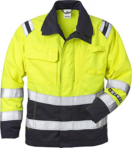 Fristads Workwear 122195 Damen Jacke mit hoher Sichtbarkeit, Flamme, Klasse 3, Gelb-Marineblau, 42