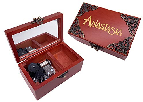 Youtang, Carillon musicale in legno con specchio con incisione al laser, motivo di Anastasia, regalo musicale per donne e uomini, fidanzati (melodia: Once Upon A December, movimento argento)