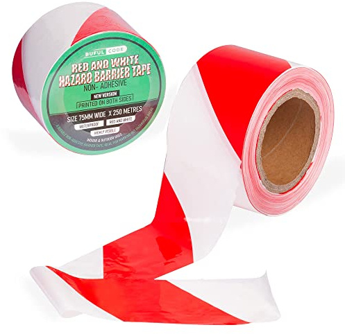 Red and White Non-Adhesive Barrier Tape 250m(820 ft) x75mm (2.95inch)-Hazard Tape Plastic Barrier Fencing - Danger Zone Crime Scene Tape - No Entry Caution Tape Roll, Both Sides Printed