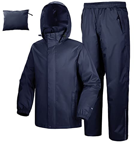 33,000ft Herren Damen Regenanzug Reflektierender Wasserdichter Regenkombi Packbare Winddichte Regenjacke+Regenhose mit Innennetz Wasserabweisende Regenkleidung für Fischen Wandern Camping