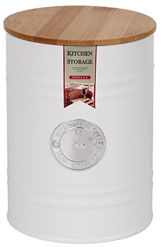STEELEX Tea Canister with Wooden Lid Airtight Storage Jars Kitchen Metal Containers Tin for Tea Food Storage, Matte Finish
