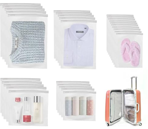 30 Stücke Kleidung Tüten,Plastiktüten Kleidung Reisen Tüten Zip | Beutel Gefrostetem Kompressionsbeutel Reisetasche für Schuhe Unterwäsche Kosmetik
