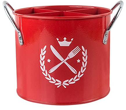 Generic Portautensili in metallo con 4 scomparti, cestino per cucchiaio, cestino per asciugatura, colore rosso