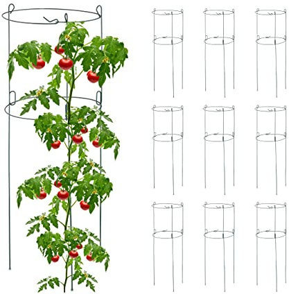 Relaxdays Rankhilfe 10er Set, Metall, runde Pflanzenstütze Tomaten & Gurken, HxD: 76x26 cm, 2 Ringe, Gurkenturm, grün