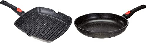 Kamberg - 0008029 - Poêle Grill 28 x 28 cm - Manche Amovible - Fonte d'Aluminium & 0008024 - Poêle 30 cm - Manche Amovible - Fonte d'Aluminium - Revêtement type pierre - Tous feux dont induction