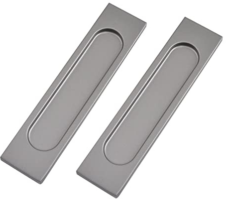 MOROBOR Self-Stick Rectangular Sliding Door Pulls, 2pcs Matte Gray Aluminum Alloy Flush Pull Punch-Free Handle for Sliding Barn Door Windows Cabinets/15cm