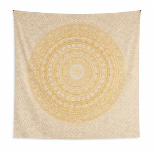 Craft Trade Mandala Gelb Wandteppich Indische Wandtuch Tapestry Wandbehang Boho Wandteppiche für Heimdeko Wohnzimmer und Schlafzimmer - 213 x 228 cm
