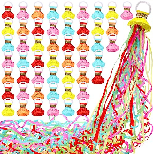 Sratte 100 Pcs Hand Throw Streamers with Colorful Ribbon No Mess Confetti Crackers for Halloween, Wedding, Party, Graduation, Birthday, Celebration