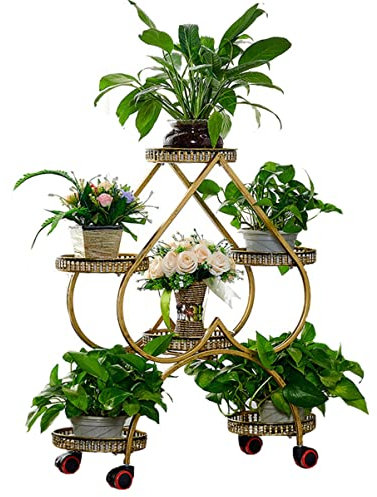 4-stufiger Metall Pflanzenständer Blumenständer, Mehrstöckig Pflanzenregal Blumentreppe für Fenster, Ecke,Wohnzimmer,Balkon, Garten,Büro,4-Tier 6 Töpfe (Color : Golden)
