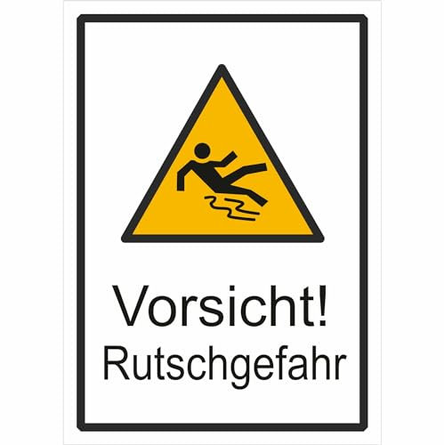 Indigos UG - Schild Vorsicht! Rutschgefahr Warnschild - 13,10x18,50 cm - Warnung - Sicherheit - Hotel, Firma, Haus - Aluverbundplatte 3mm - Hinweisschild - Warnschild