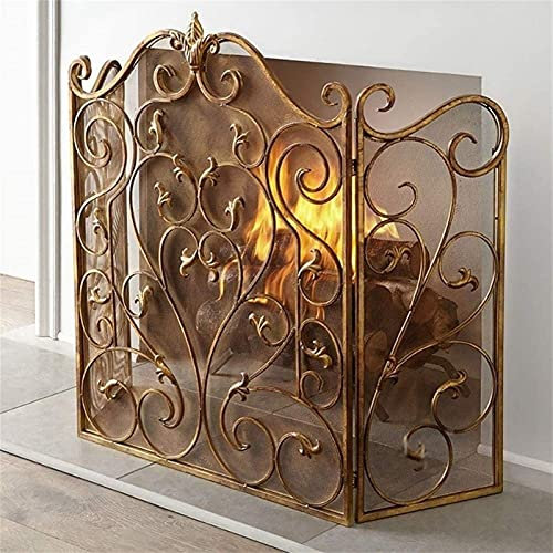 Kaminschutzgitter, 3-teilig, robust, freistehend, 91,4 cm hoch – Baby-Sicherheits-Klapp-Kaminzaun, massiver Rahmen aus Schmiedeeisen mit Funkenschutzabdeckung aus Spiralgeflecht, Gold It's so Kind of