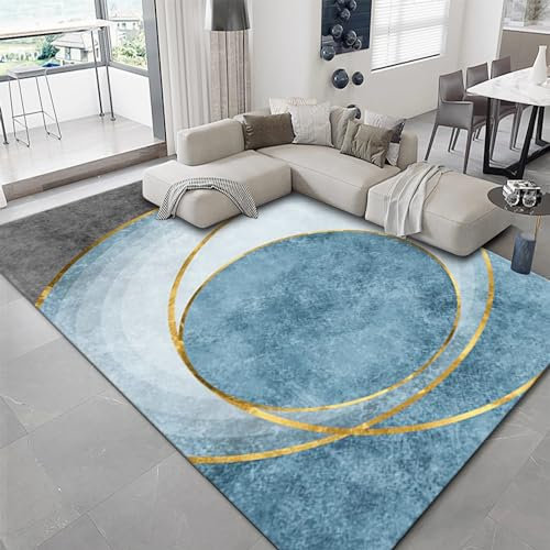 Kinderspielteppiche,Rutschfester, Waschbarer Teppich Mit Blau-goldgrauem Tintendesign,babyzimmer Teppich,kinderteppich 140x200cm