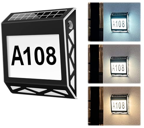 Solar Hausnummer LED, YUNYODA IP44 Wasserdicht Edelstahl Beleuchtet Adressschild mit LED, Hausnummer Beleuchtet Solar Dämmerungsschalter Bewegungsmelder für Außen Tür Garten