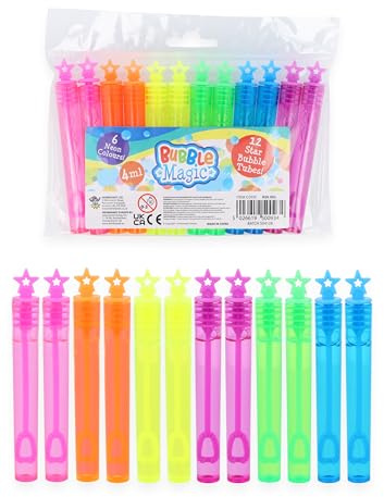Henbrandt 3 x neon stjärnbubbelrör med stav (paket med 12) barn 4 ml bubblor loot bag fyllmedel sommarspel för pojkar och flickor barn festväskor