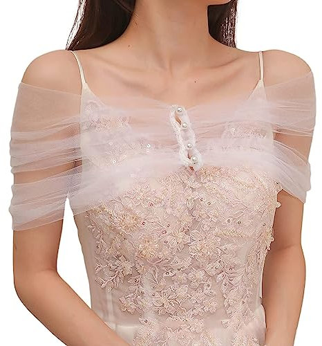 Pnuokn Hochzeitsstola für Damen, Tüll, Stola, Tüll, Hochzeitsschal für Braut, Brautstola, schulterfrei, durchsichtig, Brautschal, Brautjungfernstola