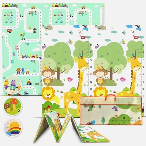Babybaipro - Alfombra Bebe Acolchada Plegable 200x180x1 cm, Con Bolsa Transporte Reversible XPE, Impermeable, No Tóxica, Tapete Juegos Actividades Regalo Niña-Niño Cumpleaños Navidad. Baby PlayMat