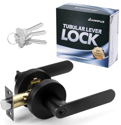 ANNFUZ Entry Door Handle with Lock and Keys, Secure Keyed Round Lever Exterior and Interior,Reversible for Left Right Sided Door,Heavy Duty for Front Entrance Door and Bedroom,Bathroom(Matte Black)