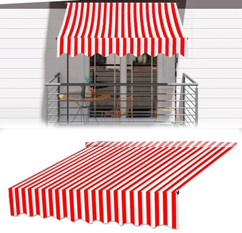 Markisenbespannung Markisenstoff Ersatz für Terrassen Klemmmarkise, Polyester Überdachung, UV Schutz Waterproof Markisen Ersatzstoff Ersatztuch(Red White,350cm)