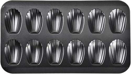 OAMCEG Madeleine Pan 12 Cup, Heavy Duty Shell Shape Madeline Tray with Silicone Brush, Nonstick Carbon Steel Cookie Cake Scone Pan Baking Mold for Oven Baking
