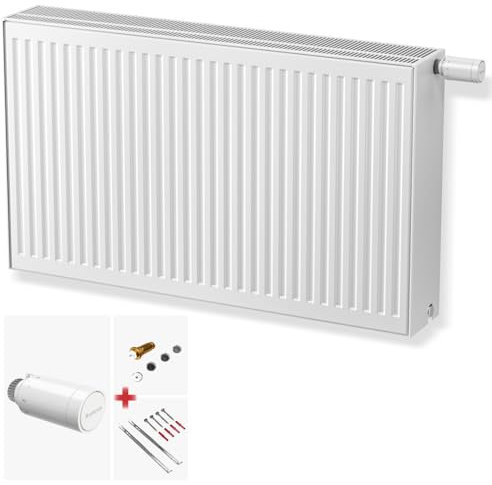DESIGNO Universalheizkörper Kompakt & Ventilheizkörper Typ 33 -BH-750 x BL-1600 | inkl. Buderus Thermostatkopf Logafix BD1-W0 - Ventil - Montagezubehör | Wärmeleistung 4.745 Watt
