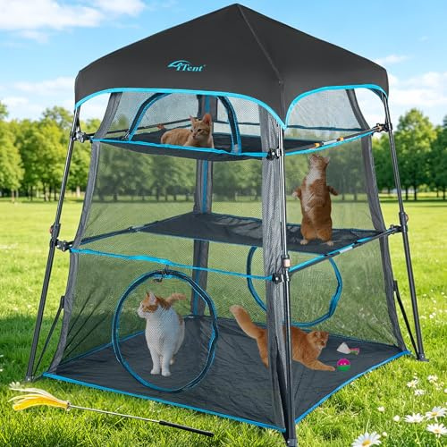 Itent Catio Katzengehege für drinnen und draußen, mit atmungsaktivem Netz, 3 Etagen, geräumiges Katzenzelt, tragbares und faltbares Katzenzelt für drinnen und draußen (patentiert)
