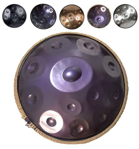 432hz/440hz Handpan Steel Drum 12 T?ne 58cm Performer in D Minor, Handtrommel mit Handpan-St?nder, Handpan-Koffer(Purple,440Hz)