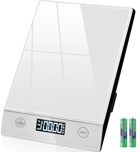 Küchenwaage Digital 10KG Küchenwaagen Glas Digitale Waage Elektronische Haushaltswaage zum Backen, Tara Funktion, Touch-Taste, 1g Genaue - (Silber)