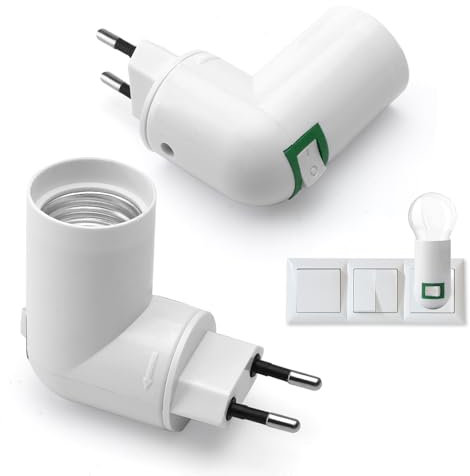 HENGBIRD 2 portalampada E27 regolabile a 360° con interruttore, spina europea adattatore presa per lampadina, adattatore per lampada da parete, adattatore per lampada da cucina