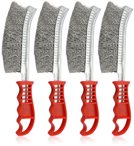 WIYETY Lot de 4 brosses métalliques : brosse en acier inoxydable, petites brosses métalliques avec poils, brosse métallique manuelle avec poignée incurvée, brosse en acier pour le nettoyage des