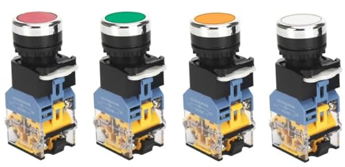 4 Stück 22mm 10A 12V-24V-48V-110V-230V-380V 1NO 1NC DPST Momentan-Druckknopfschalter LA38-11DN(rot/grün/gelb/weiß)